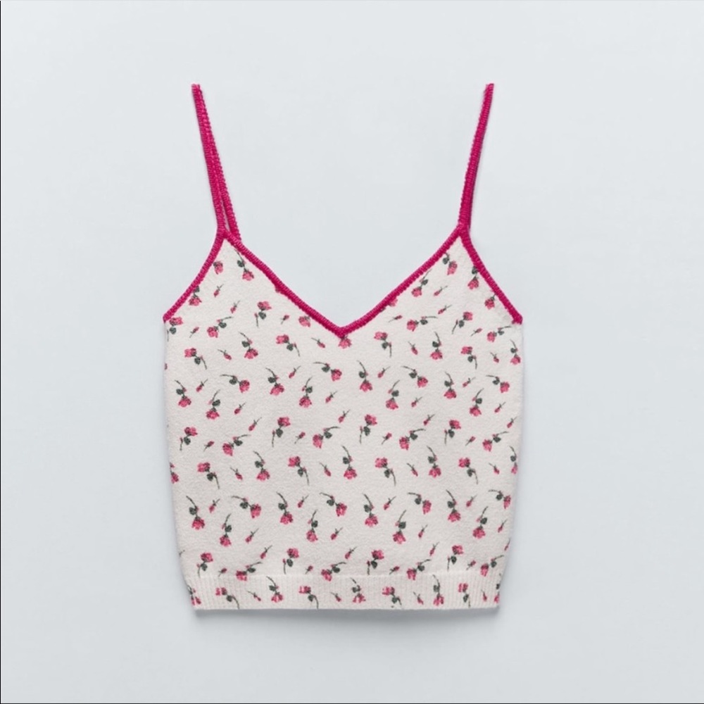 Zara White and Pink Floral Top